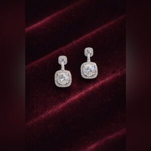 2.0ct Cushion Cut moissanite Halo Drop Earrings 925 sterling silver